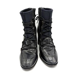 Women Leather Booties Size 40 Black Pull On Combat